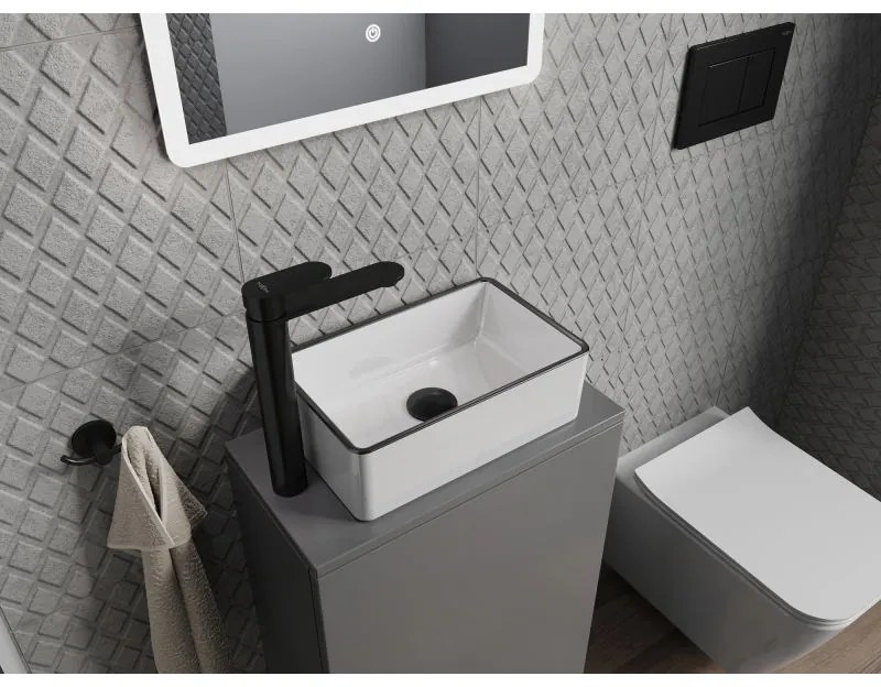 Mexen Nadia, umývadlo na dosku 36x23x12 cm, biela lesklá-čierny okraj, 21613607