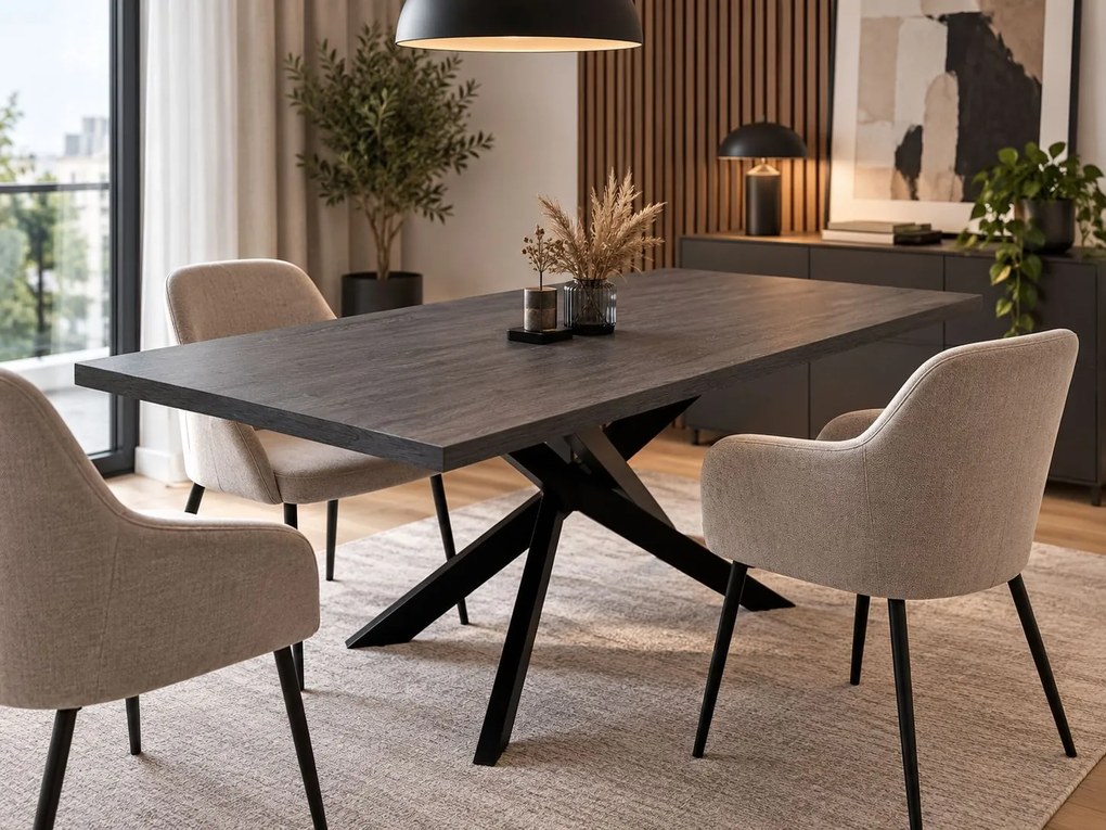 Jedálenský stôl DIAMOND dub halifax čierny / čierna 180 cm