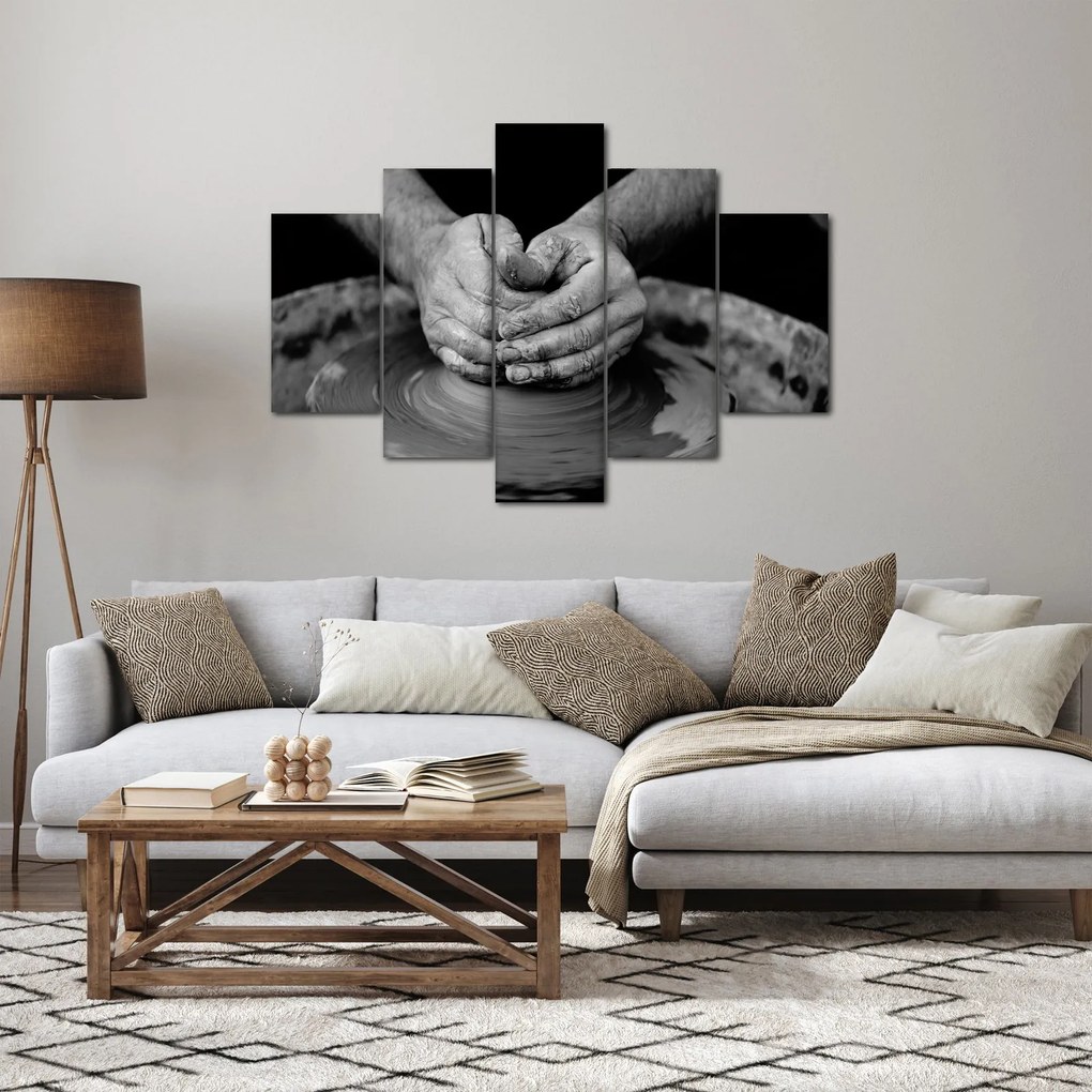 Čiernobiely obraz - výroba keramiky (150x105 cm)