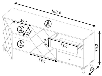 Komoda SULA dub artisan/biela