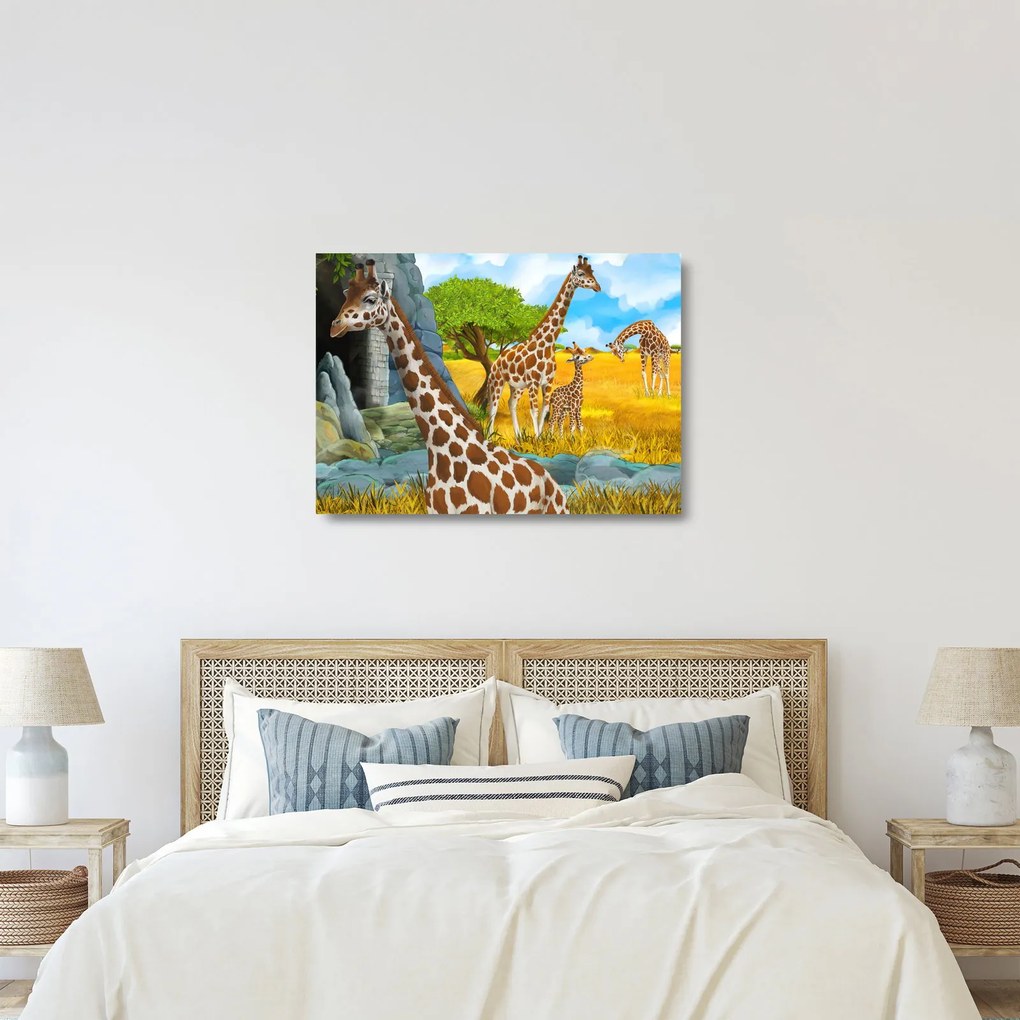 Sklenený obraz - Žirafia rodina (70x50 cm)