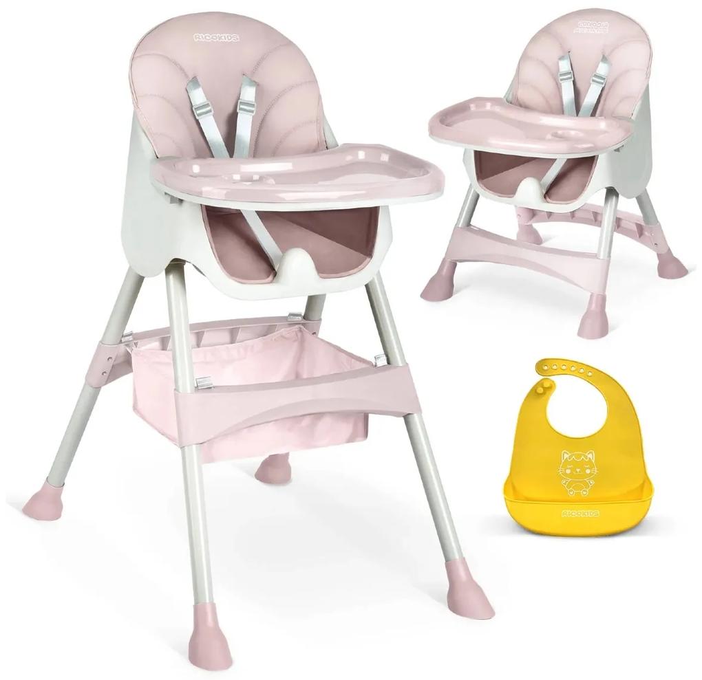 Detská jedálenská stolička Milo + podbradník | ružová