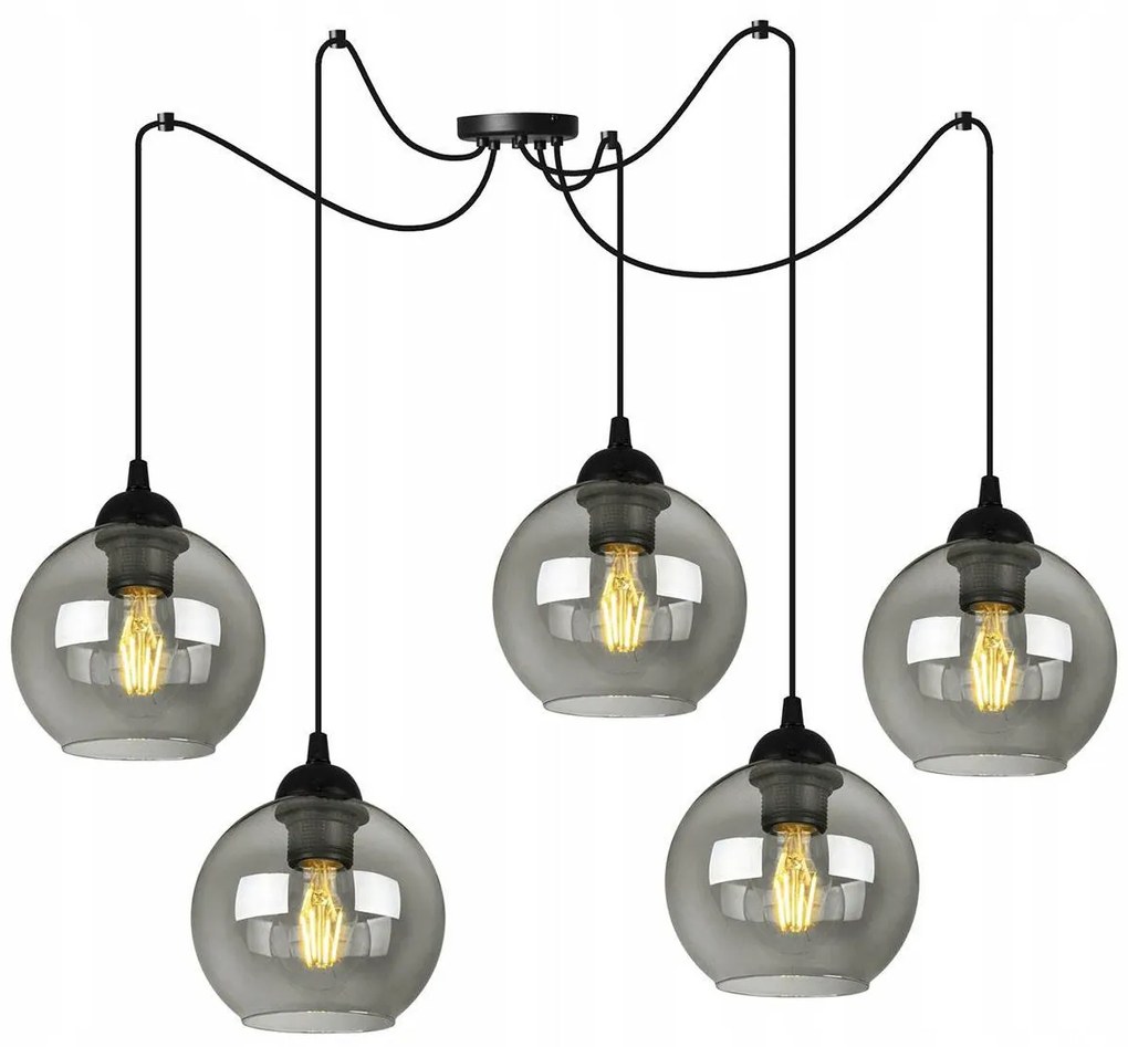 Závesné svietidlo Haga Spider, 5x sklenené tienidlo (mix 3 farieb)