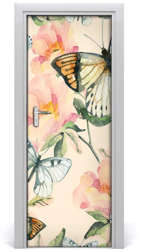 Samolepiace fototapety na dvere ruže i Motýle 75x205 cm