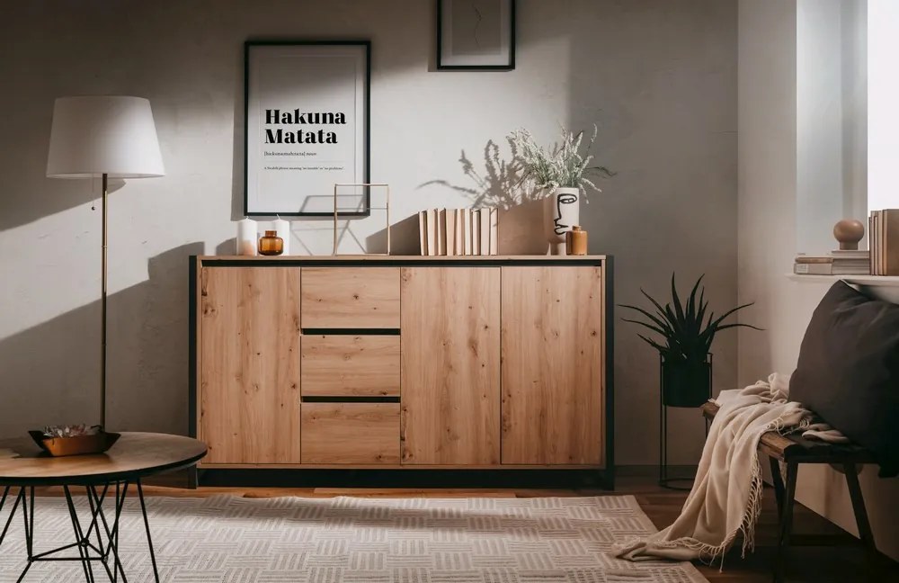 Široká komoda Denver, dub artisan/antracit