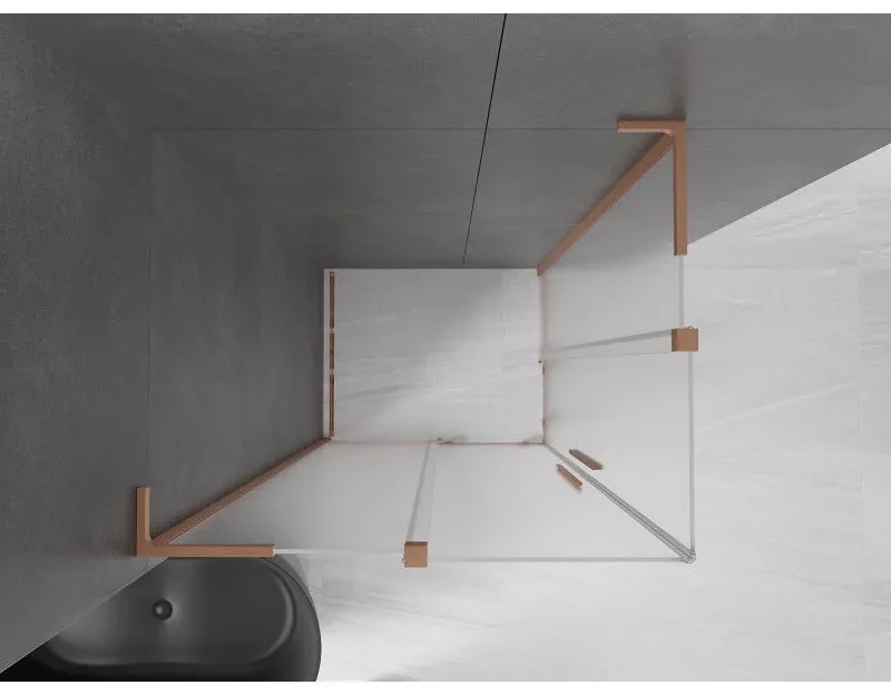 Mexen Velar L Duo, sprchový kút s posuvnými dverami 100 x 90 cm, 8mm sklo námraza, medená matná, 871-100-090-02-33-65