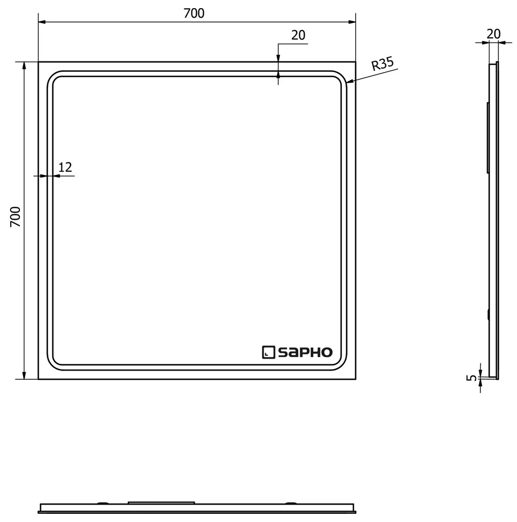 Sapho Sapho, GEMINI LED podsvietené zrkadlo 700x700mm, GM070