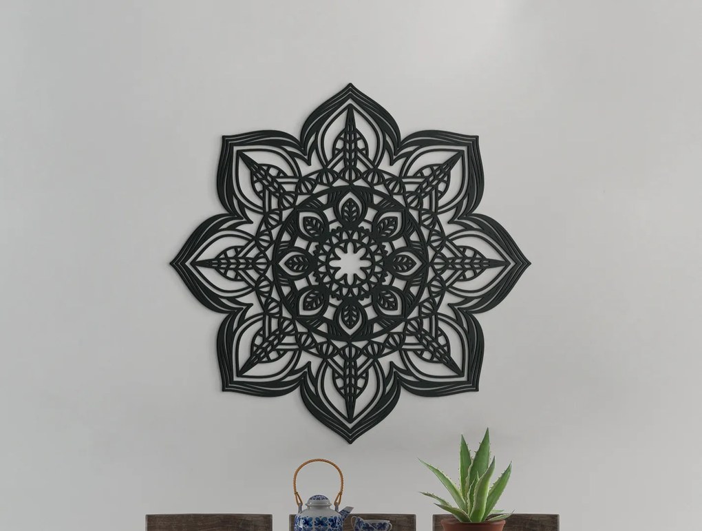 drevko Mandala z dreva na stenu Kvet Rozmer obrazu: 44,5 x 44,5 cm, Farba dekorácie: Čierna