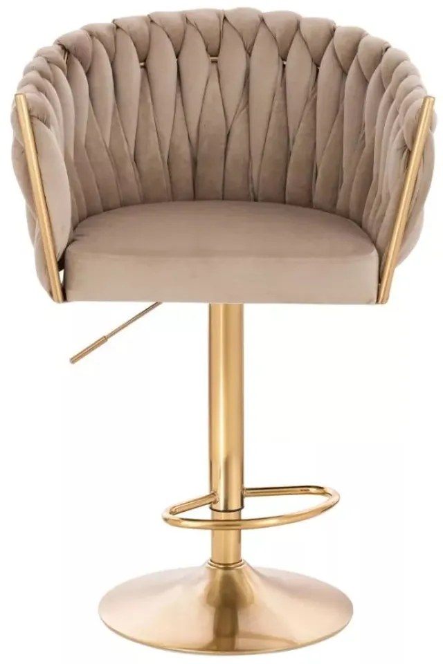 LuxuryForm DESIGN Barová stolička NORDEN VELUR na zlatom tanieri - latte