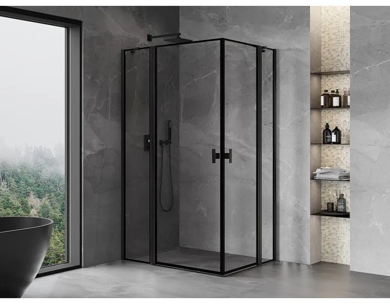 Mexen, Mexen Mist Duo výklopný sprchový kút 95 x 80 cm, čierny rám - 8A4-095L-080P-70-70
