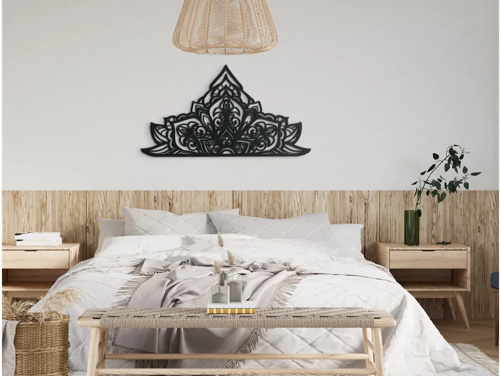 drevko Polovičná mandala z dreva Ornament Rozmer obrazu: 35,5 x 65 cm, Farba dekorácie: Čierna