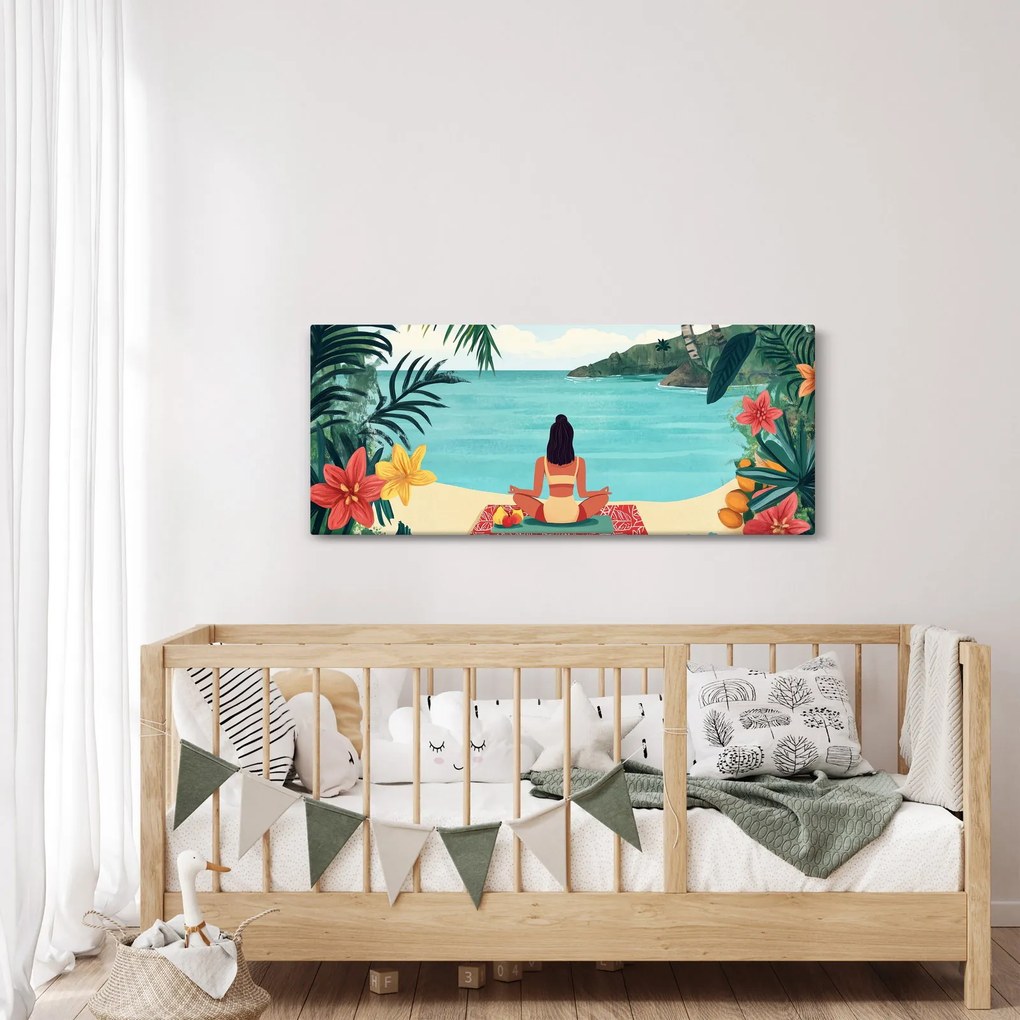 Obraz - Jogínka na pláži (120x50 cm)