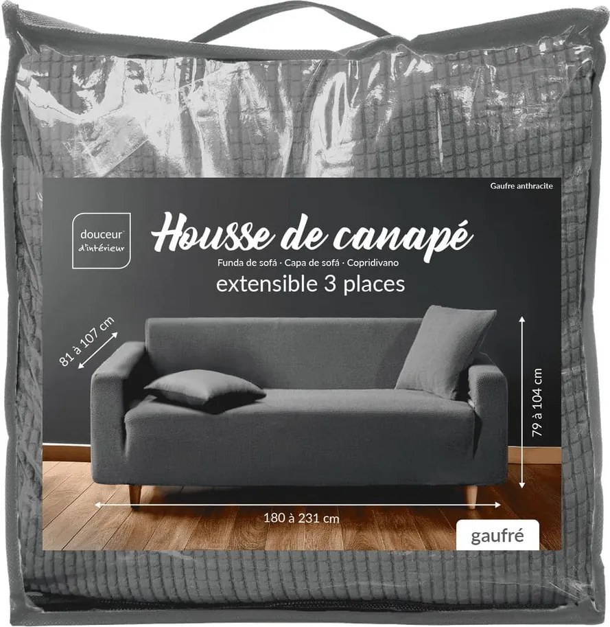 Antracitový 3-miestny napínací poťah na pohovku Sacha – douceur d'intérieur