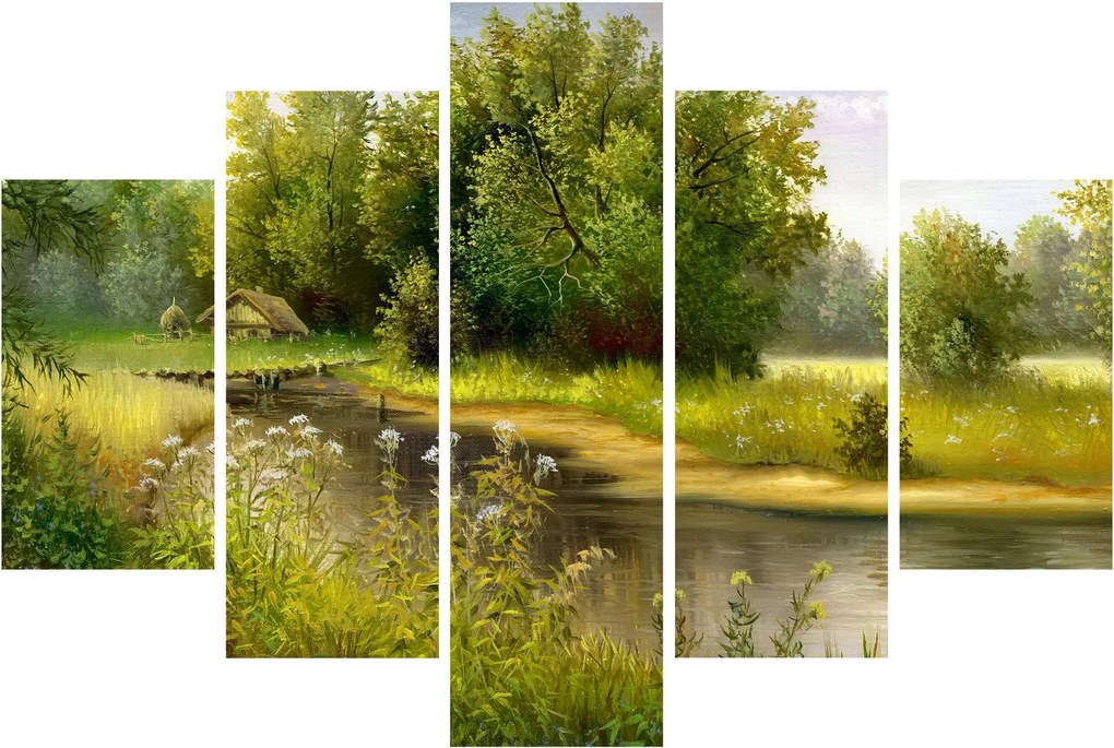 Obraz - Rieka pri lese, olejomaľba (150x105 cm)