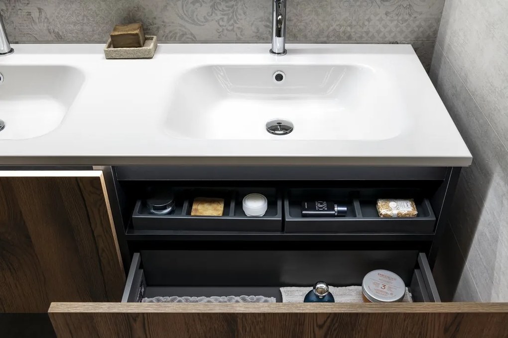 Sapho Sapho, LOREA skrinka 160x46x51,5cm (70+20+70cm), dub alabama/biela matná, LE070-2231-09