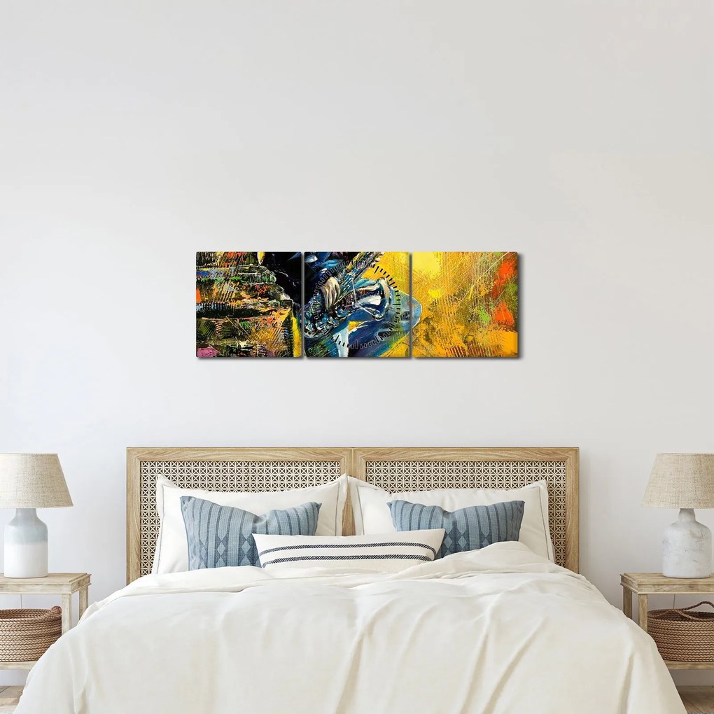 Obraz saxofonistu (s hodinami) (90x30 cm)
