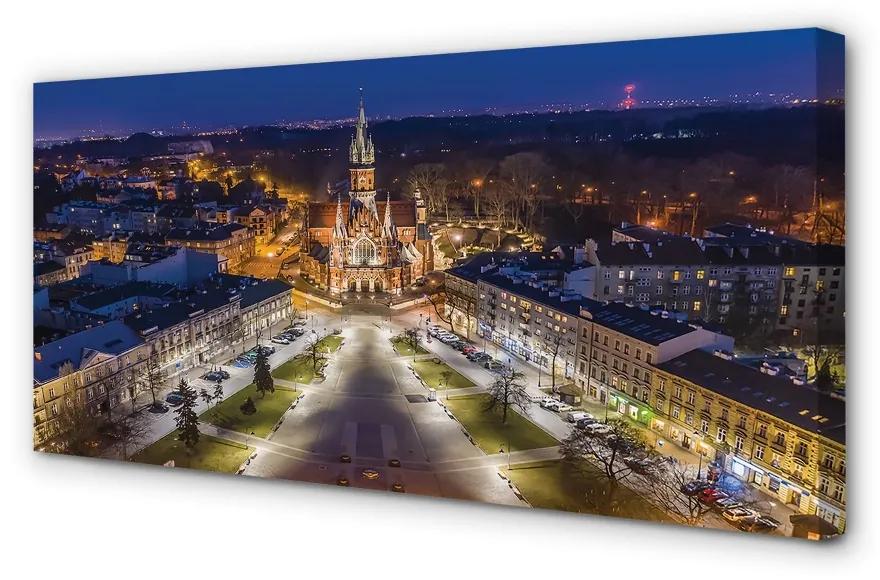Obraz na plátne Nočná panoráma Krakow kostola 140x70cm