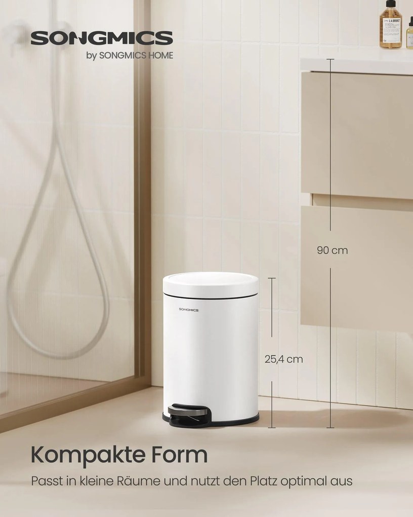 SONGMICS kúpeľňový odpadkový kôš s tichým vekom, 3L, biely