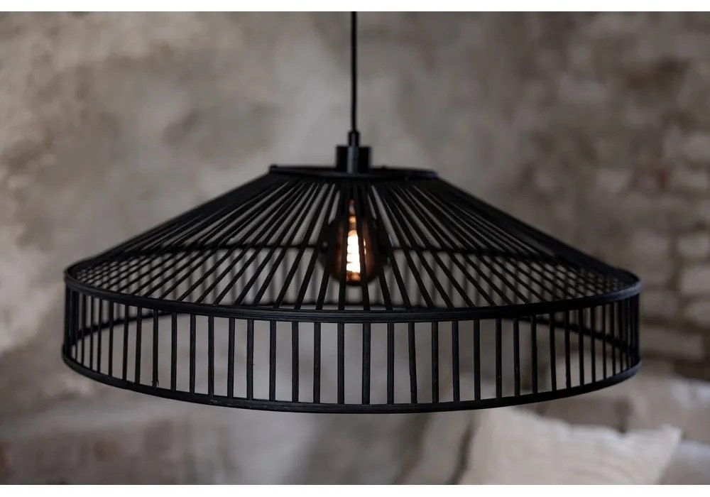 Čierne závesné svietidlo s bambusovým tienidlom ø 70 cm Tapa – Markslöjd