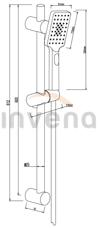 Invena Nyks, sprchový stĺp s 3-funkčnou ručnou sprchovou hlavicou, čierna matná, INV-AU-32-Z04-G