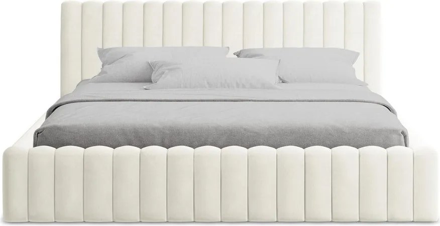 Krémová čalúnená dvojlôžková posteľ s úložným priestorom s roštom 140x200 cm Lemi – Makamii