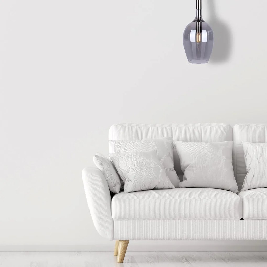 Závesné svietidlo Lugano, 1x grafitové sklenené tienidlo, b