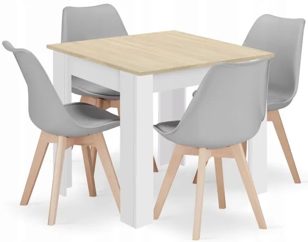 Jedálenský štvorcový stôl dub sonoma / biely so štyrmi stoličkami MARK sivé / hnedé