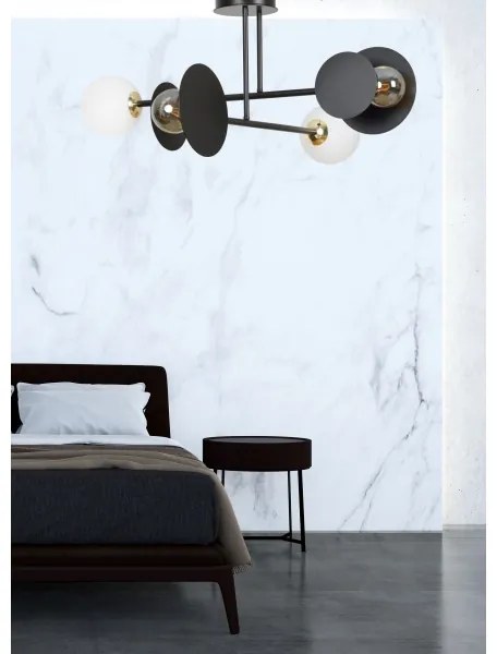 Luster na tyči MINERVA 2xE27/15W + 2xE14/10W/230V čierna