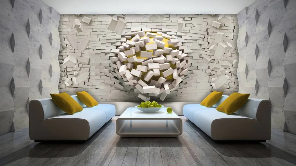Fototapeta - 3D múr s loptou (254x184 cm)