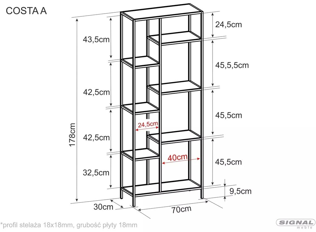 Regál Costa A 70 cm čierny