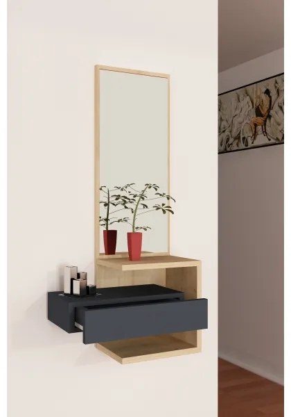 Nástenné zrkadlo s policou STELLA 90x49 cm hnedá/antracit