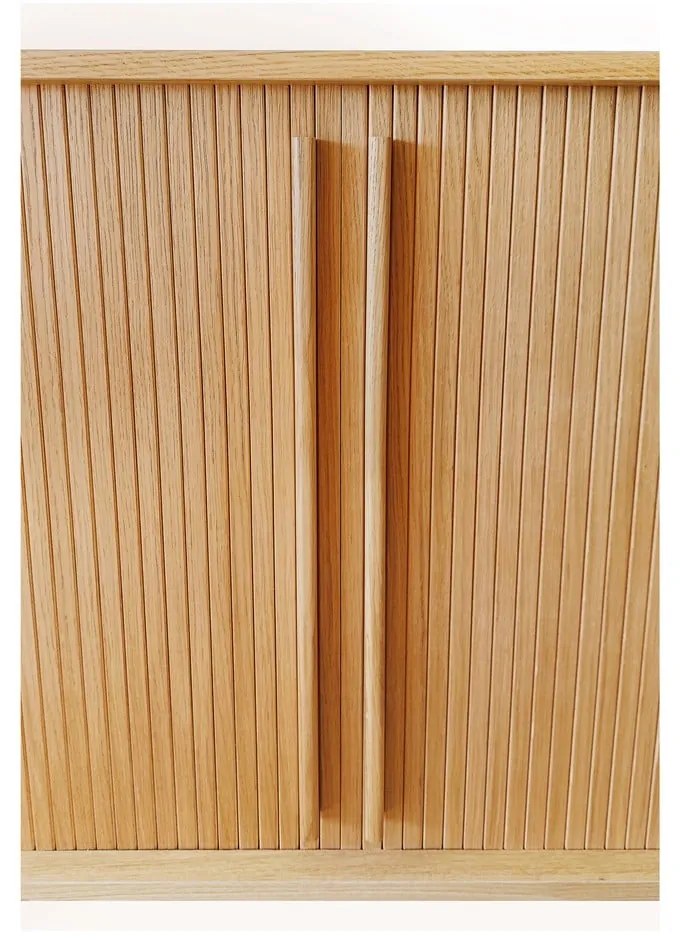 Vysoká komoda v dekore duba s posuvnými dverami v prírodnej farbe 83x95 cm Rove – Woodman