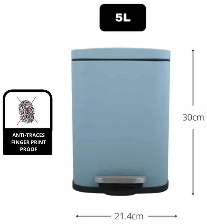 Svetlomodrý nášľapný oceľový odpadkový kôš 5 l Akira – Spirella