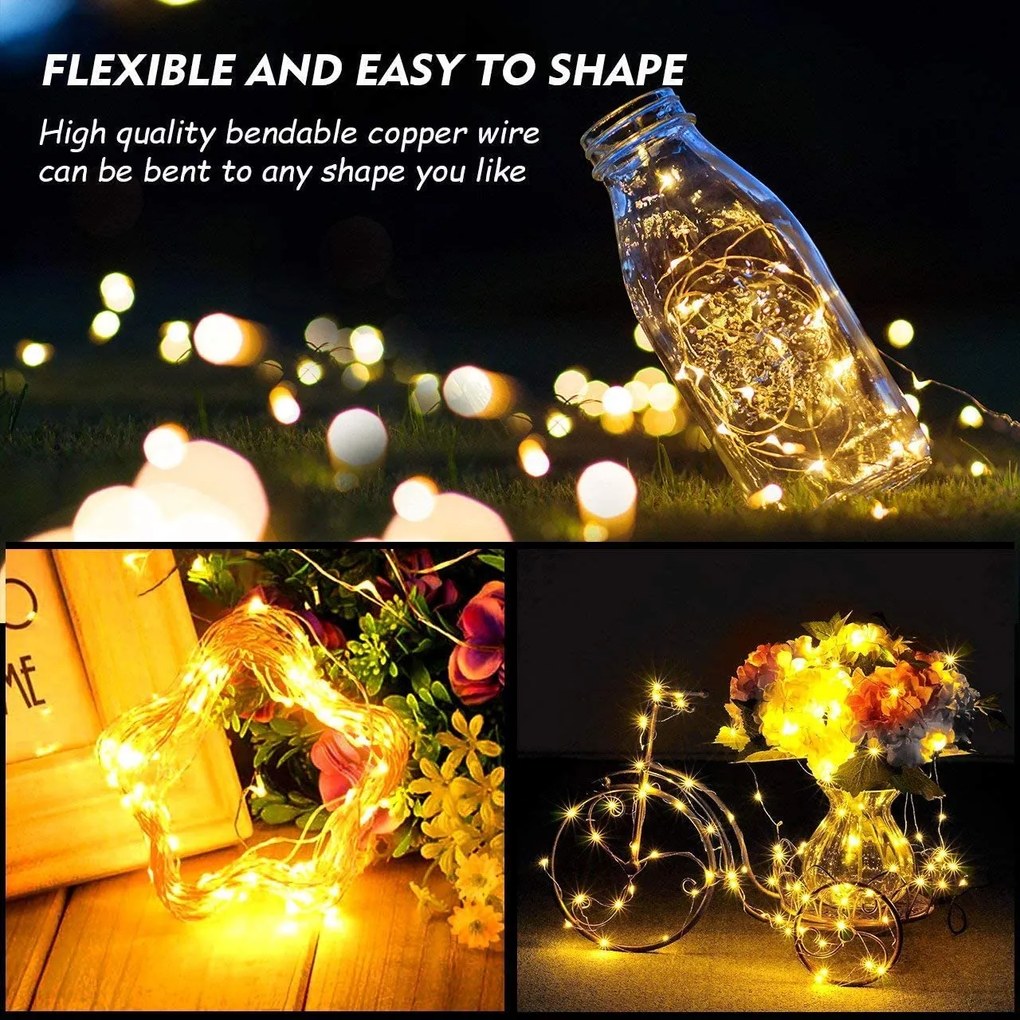 Vianočné mikro reťaz na batérie, teplá biela, 5m, 50 LED