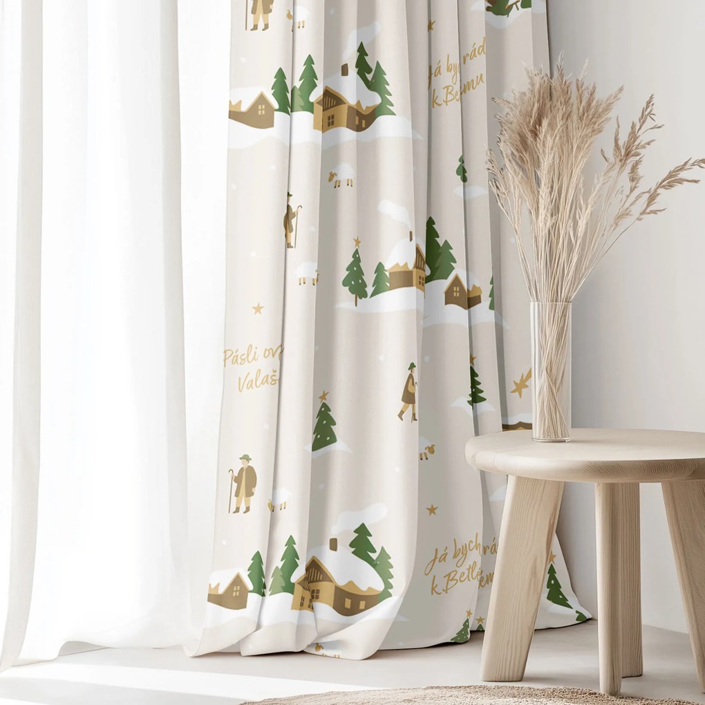 Goldea vianočný bavlnený záves - pásli ovce valaši 220x150 cm