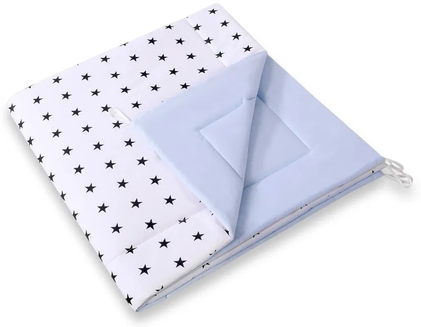Bobono Stan Teepee pre deti + hracia podložka + vankúše + ozdobné perie - Black Stars/modrá