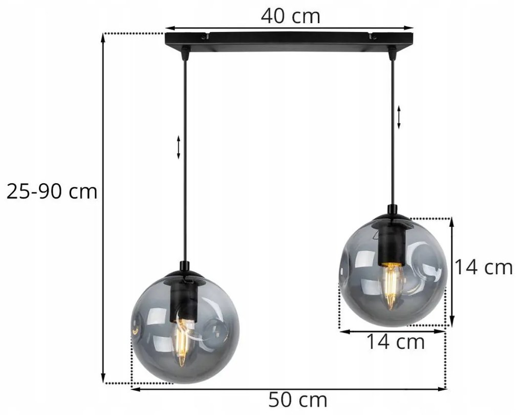 Závesné svietidlo Monako, 2x transparentné sklenené tienidlo