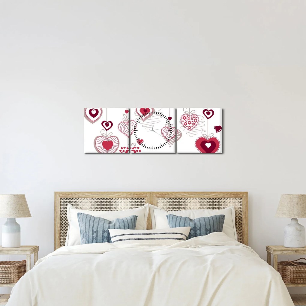 Obraz maľovaných srdiečok (s hodinami) (90x30 cm)