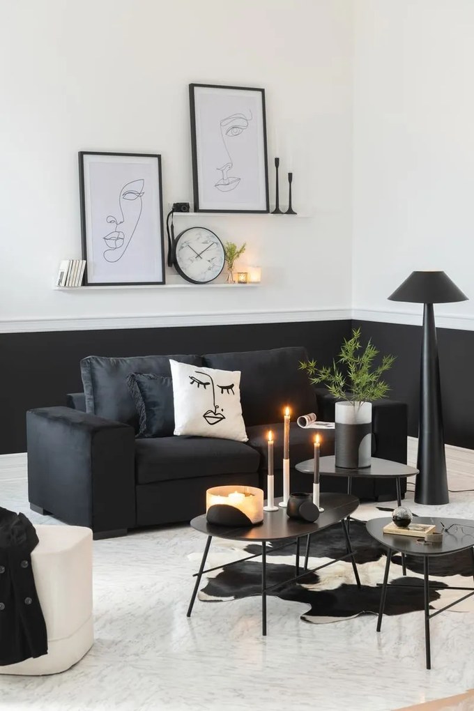 Čierna 2-miestna zamatová pohovka Nalmi black - 212*98*86cm