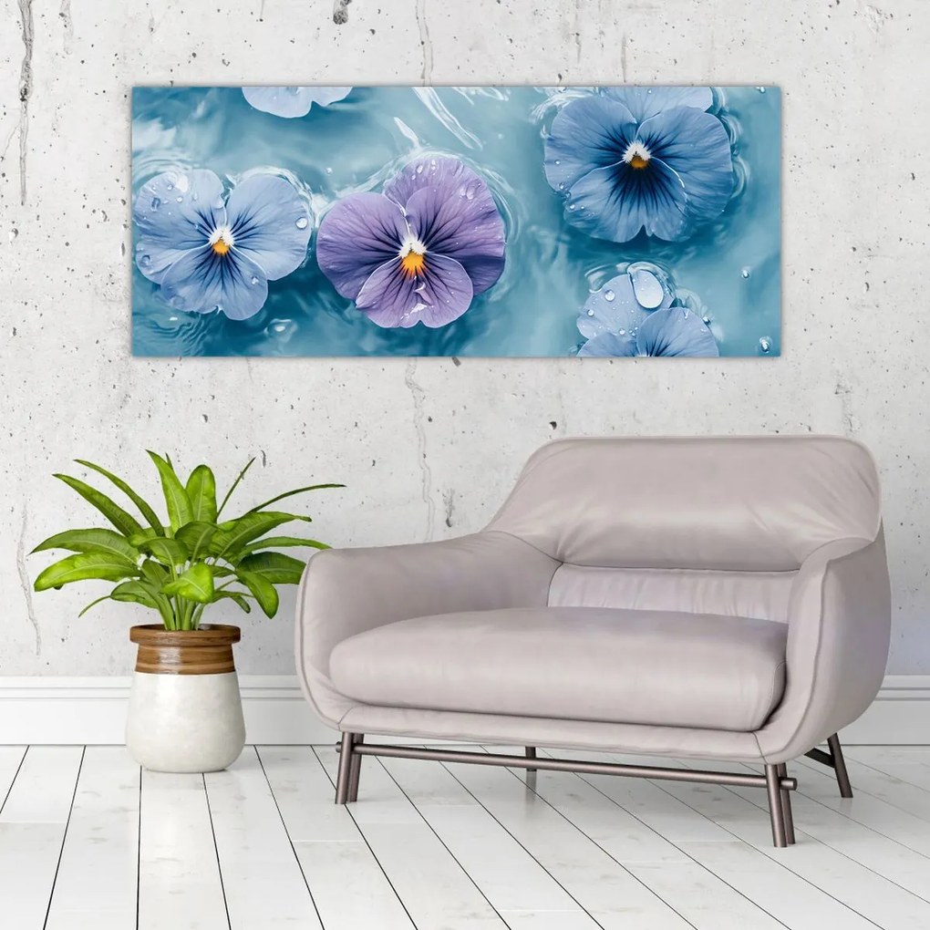 Obraz - Fialky vo vode (120x50 cm)