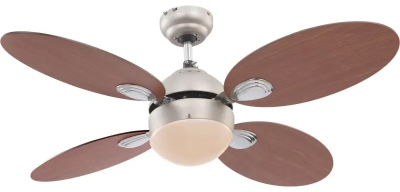 GLOBO 0318 WADE stropný ventilátor s osvetlením na päticu E14 1066 mm s ťahovým vypínačom nikel