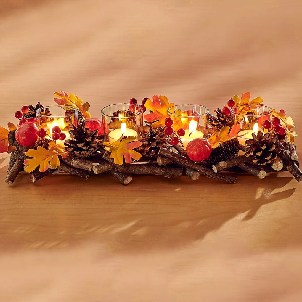 Svietnik na čajové sviečky "Jeseň" 40 x 14 x 8 cm.