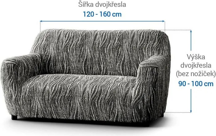 Bielastické poťahy UNIVERSO NOVÉ žíhané čiernobiele dvojkreslo (š. 120 - 160 cm)