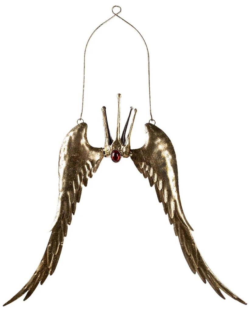 Závesná dekorácia zlatých krídel s korunkou - 51 * 4 * 62 cm