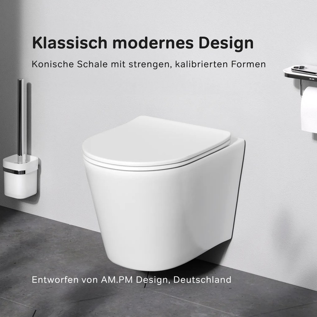 Toaletný set s inštaláciou AM.PM IIS90251.PA1900 bezokrajové, so sedadlom microlift, chróm mechanické tlačidlo na splachovanie