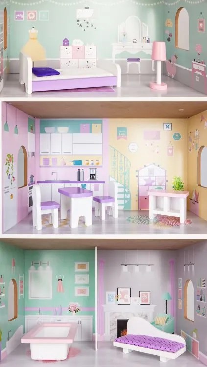 Drevený vysoký domček pre bábiky - Ecotoys