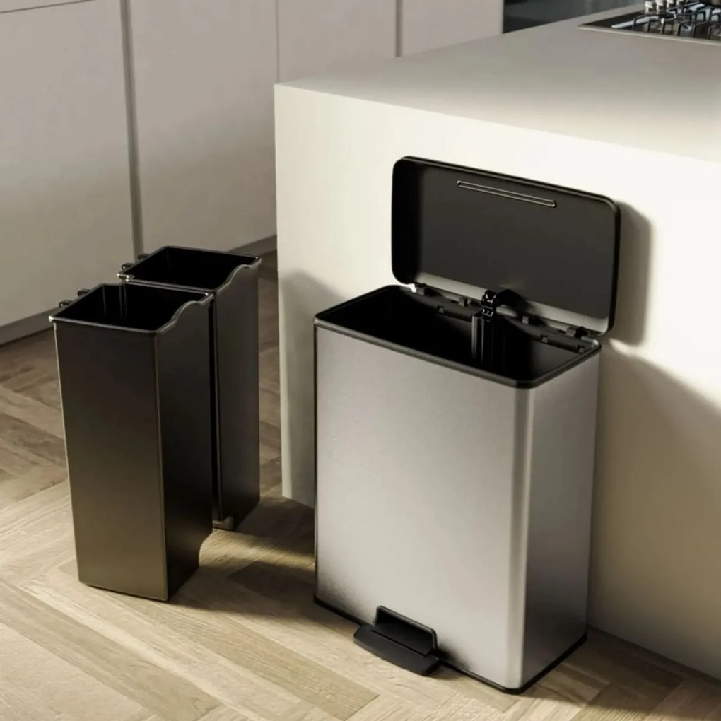 CURVER Deco Bin Odpadkový Kôš na triedený odpad Strieborná/čierna 26l 26l, 26 + 26 l