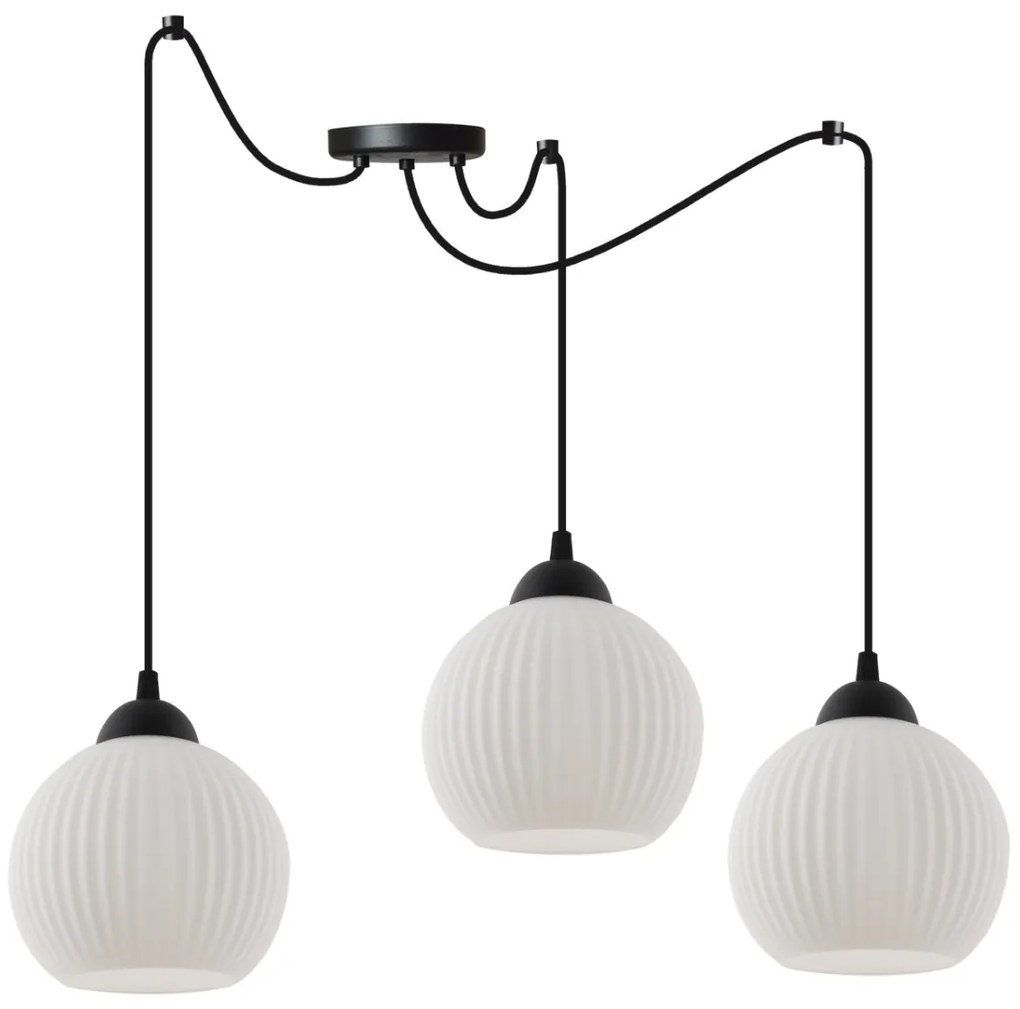 Závesné svietidlo Riffle Round Spider, 3x biele sklenené tienidlo, b