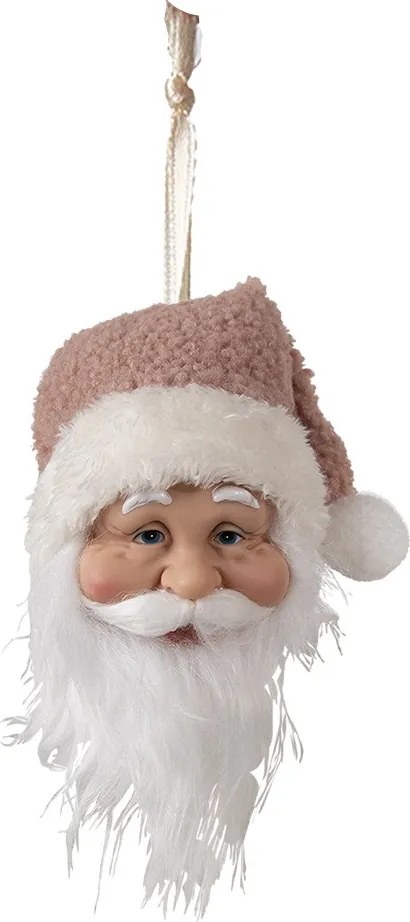 Závesná dekorácia hlava Santa s ružovou čiapkou - 10*9*28 cm