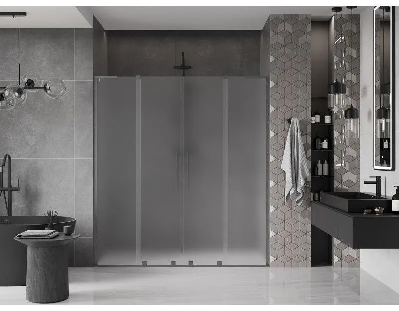 Mexen Velar L Duo, posuvné sprchové dvere do otvoru 170 cm, 8mm sklo námraza, grafit brúsený, 871-170-003-32-66